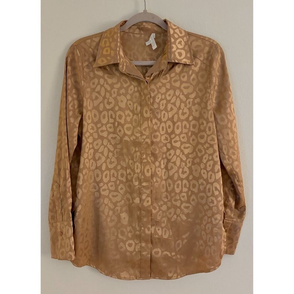 12th Tribe Brown Gold Animal Print Button Down Blouse Small